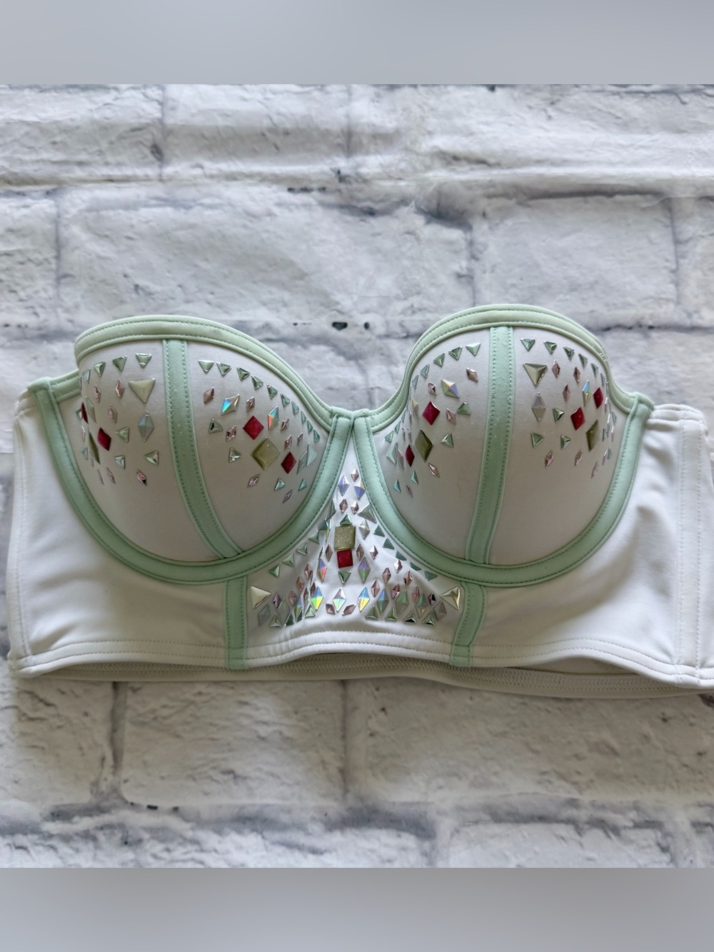 PINK VS Corset Bandeau Bikini Top S | Mint Bedazzled